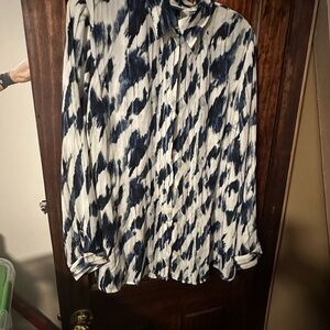CAbi Blue and White Artistic Blouse XL